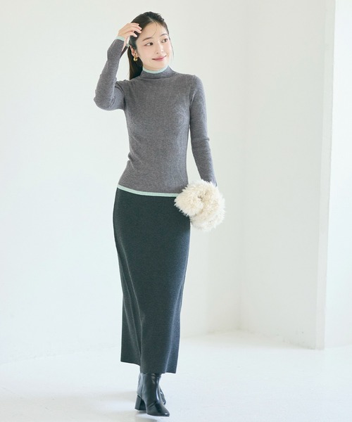 coca(coca)(コカ)の「【WEB限定セール】アンゴラタッチ 配色ハイネックニット(ニット/セーター・レディース・ブラック/グレー/その他1/ブラウン・L/M/S)」の7枚目の写真