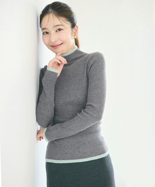 coca(coca)(コカ)の「【WEB限定セール】アンゴラタッチ 配色ハイネックニット(ニット/セーター・レディース・ブラック/グレー/その他1/ブラウン・L/M/S)」の10枚目の写真