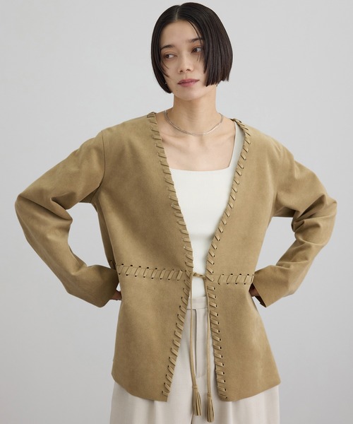 ウルトラスウェードノーカラータッセルジャケット（ノーカラー