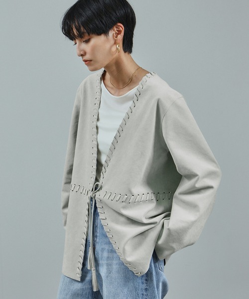 ウルトラスウェードノーカラータッセルジャケット（ノーカラー