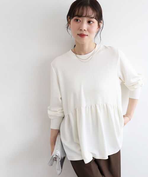 le.coeur blanc（ルクールブラン）の「【吸湿発熱】ギャザーレイヤープルオーバー（Tシャツ/カットソー・レディース・オフホワイト/グレー/ブラック/キャメル・38）」の6枚目の写真