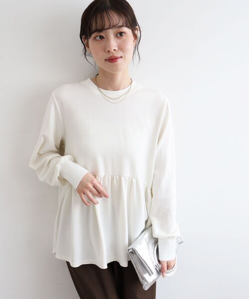 le.coeur blanc（ルクールブラン）の「【吸湿発熱】ギャザーレイヤープルオーバー（Tシャツ/カットソー・レディース・オフホワイト/グレー/ブラック/キャメル・38）」の7枚目の写真