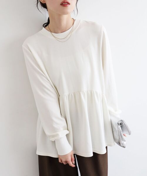 le.coeur blanc（ルクールブラン）の「【吸湿発熱】ギャザーレイヤープルオーバー（Tシャツ/カットソー・レディース・オフホワイト/グレー/ブラック/キャメル・38）」の8枚目の写真