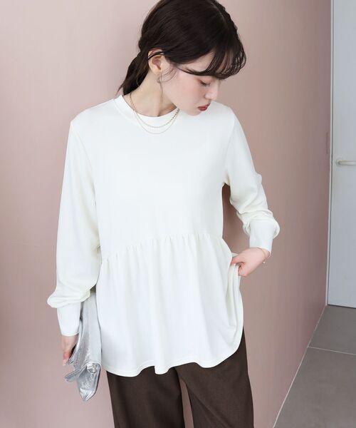 le.coeur blanc（ルクールブラン）の「【吸湿発熱】ギャザーレイヤープルオーバー（Tシャツ/カットソー・レディース・オフホワイト/グレー/ブラック/キャメル・38）」の13枚目の写真