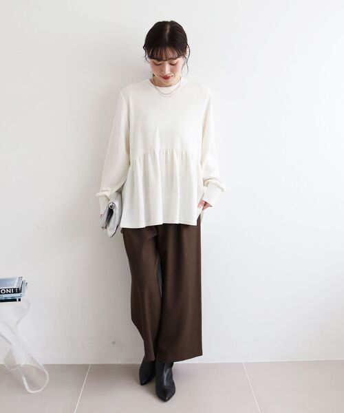 le.coeur blanc（ルクールブラン）の「【吸湿発熱】ギャザーレイヤープルオーバー（Tシャツ/カットソー・レディース・オフホワイト/グレー/ブラック/キャメル・38）」の15枚目の写真