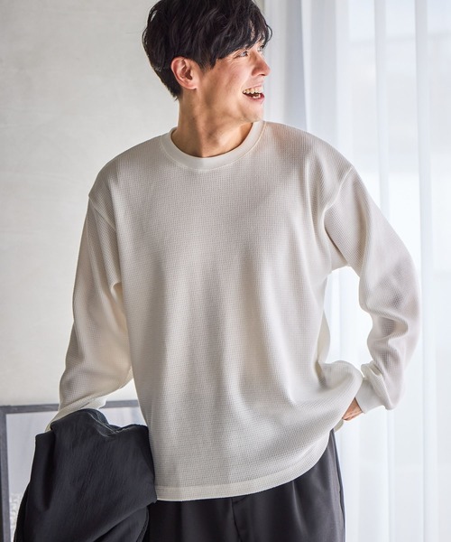 GLOBAL WORK（グローバルワーク）の「クリーンワッフルスウェット/598010（スウェット・メンズ・ブラック/ホワイト/ダークブラウン/ライトグリーン・SMALL/MEDIUM/X-LARGE/LARGE）」の2枚目の写真