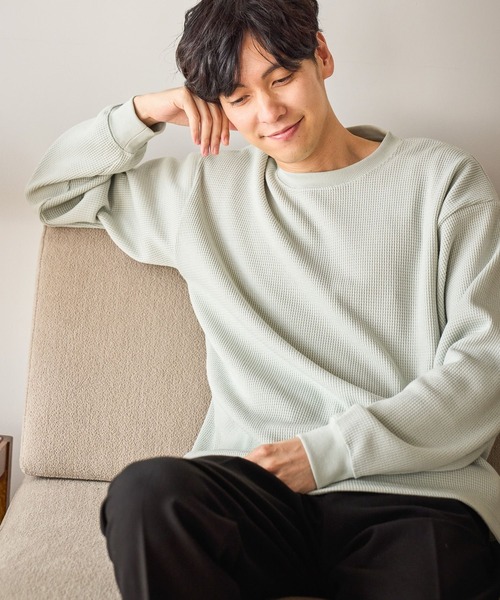 GLOBAL WORK（グローバルワーク）の「クリーンワッフルスウェット/598010（スウェット・メンズ・ブラック/ホワイト/ダークブラウン/ライトグリーン・SMALL/MEDIUM/X-LARGE/LARGE）」の4枚目の写真