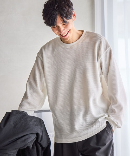 GLOBAL WORK（グローバルワーク）の「クリーンワッフルスウェット/598010（スウェット・メンズ・ブラック/ホワイト/ダークブラウン/ライトグリーン・SMALL/MEDIUM/X-LARGE/LARGE）」の21枚目の写真