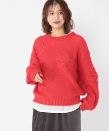 ニット/セーター（オレンジ/橙色系・花柄・ボタニカル柄）ファッション