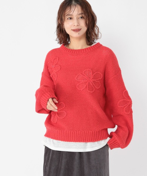 studio CLIP（スタディオクリップ）の「3ゲージクラフト刺繍フラワーニットプルオーバー（ニット/セーター・レディース・スモーク/ライトグリーン/オレンジ・FREE）」の3枚目の写真