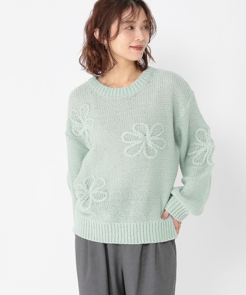 セール】3ゲージクラフト刺繍フラワーニットプルオーバー（ニット