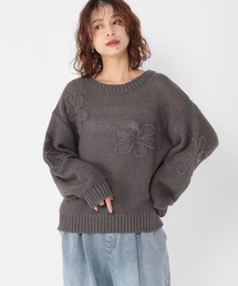 3ゲージクラフト刺繍フラワーニットプルオーバー