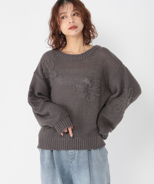 セール】3ゲージクラフト刺繍フラワーニットプルオーバー（ニット