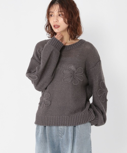 セール】3ゲージクラフト刺繍フラワーニットプルオーバー（ニット