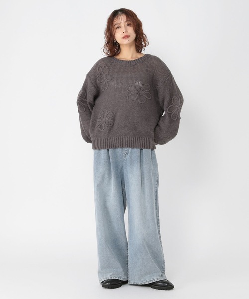 ❣️極美品❣️3点おまとめビーズ刺繍長袖ニット VIS(ビス) / フェザーヤーンリボン刺繍ビーズニット (トップス
