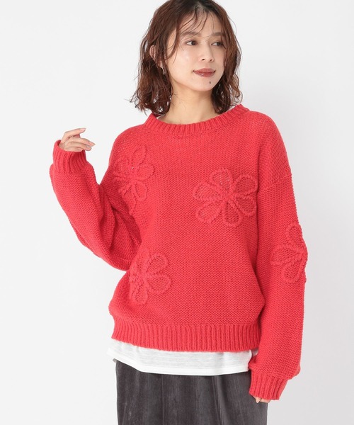 セール】3ゲージクラフト刺繍フラワーニットプルオーバー（ニット