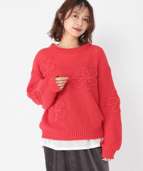 セール】3ゲージクラフト刺繍フラワーニットプルオーバー（ニット