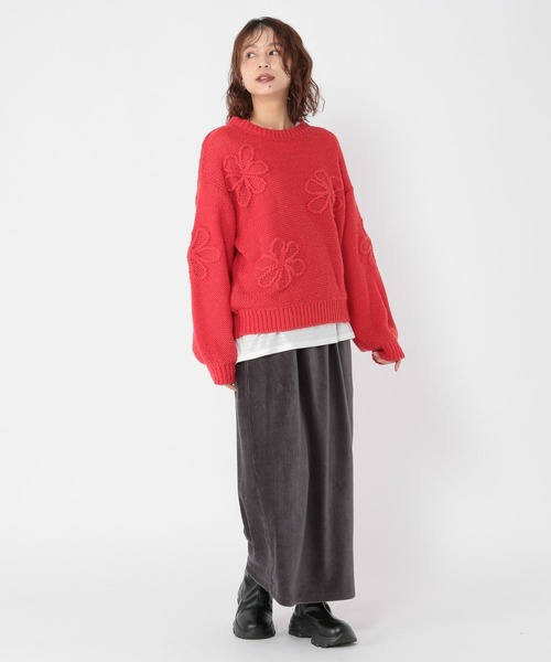 studio CLIP（スタディオクリップ）の「3ゲージクラフト刺繍フラワーニットプルオーバー（ニット/セーター・レディース・スモーク/ライトグリーン/オレンジ・FREE）」の4枚目の写真
