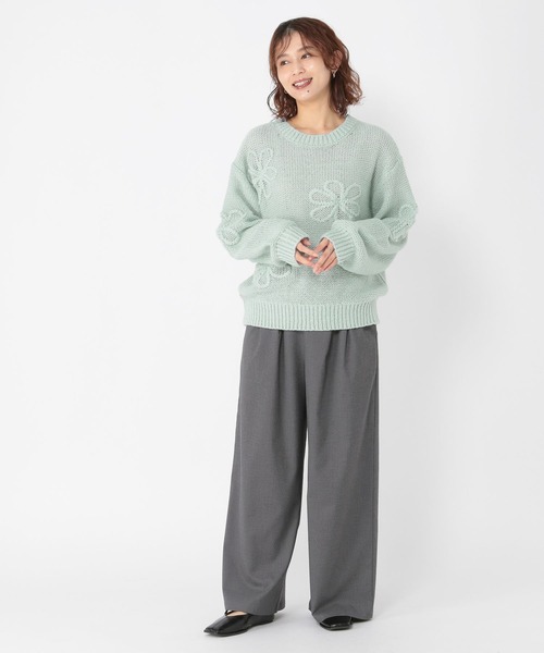 studio CLIP（スタディオクリップ）の「3ゲージクラフト刺繍フラワーニットプルオーバー（ニット/セーター・レディース・スモーク/ライトグリーン/オレンジ・FREE）」の7枚目の写真