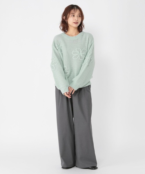 studio CLIP（スタディオクリップ）の「3ゲージクラフト刺繍フラワーニットプルオーバー（ニット/セーター・レディース・スモーク/ライトグリーン/オレンジ・FREE）」の8枚目の写真