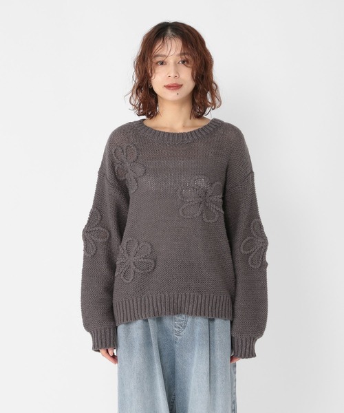 セール】3ゲージクラフト刺繍フラワーニットプルオーバー（ニット