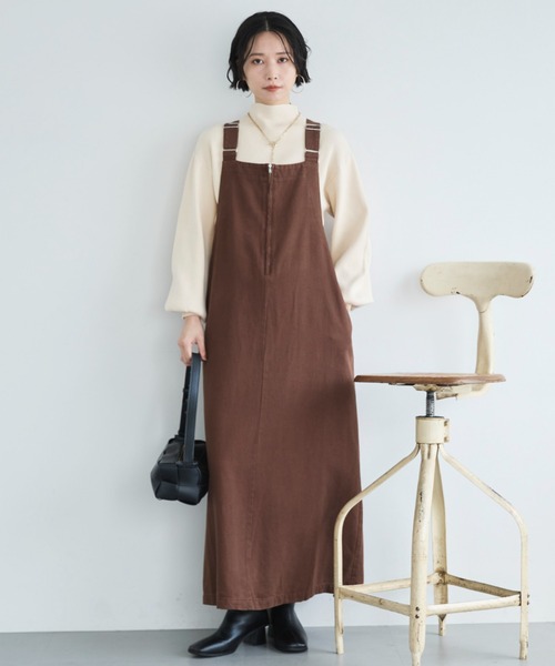 セール】ピグメント加工フロントZIPジャンスカ（ジャンパースカート