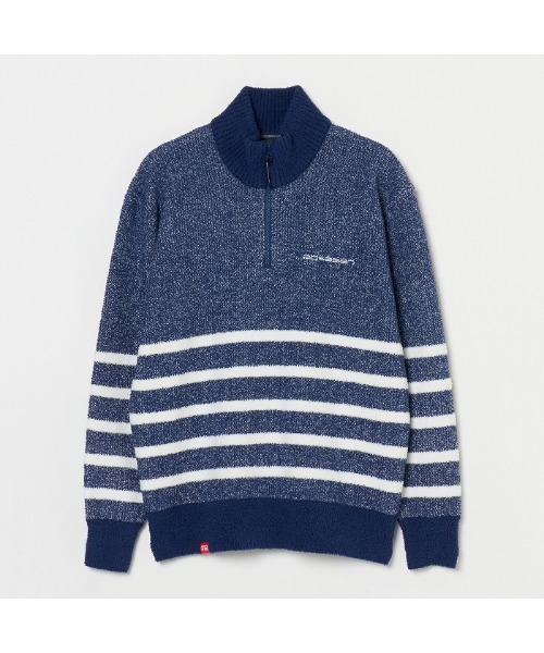 ROSASEN(ロサーセン)の「【Rosasen/GOLF】モールニット ボーダー ハーフジップハイネック(ニット/セーター・レディース・ブルー/オフホワイト・L/M)」の1枚目の写真