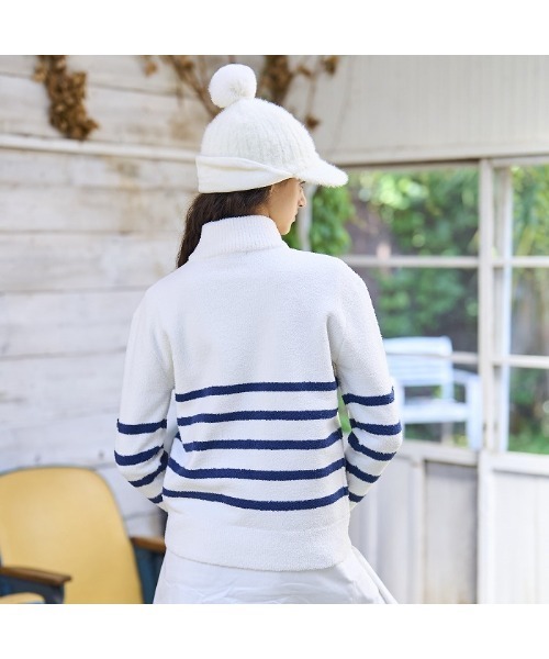 ROSASEN(ロサーセン)の「【Rosasen/GOLF】モールニット ボーダー ハーフジップハイネック(ニット/セーター・レディース・ブルー/オフホワイト・L/M)」の4枚目の写真