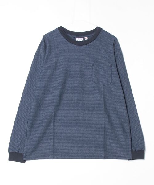 WALLA WALLA SPORT(ワラワラスポーツ)の「WALLA WALLA SPORT【ワラワラスポーツ】- US MADE JACQUARD ST POCKET TEE / ユーエス メイド ジャカード ストライプ ポケット ティー(Tシャツ/カットソー・メンズ・グレー/オリーブ/ネイビー/ブラック・X-LARGE/LARGE/MEDIUM)」の4枚目の写真