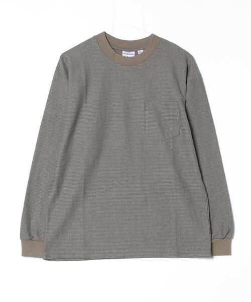 WALLA WALLA SPORT(ワラワラスポーツ)の「WALLA WALLA SPORT【ワラワラスポーツ】- US MADE JACQUARD ST POCKET TEE / ユーエス メイド ジャカード ストライプ ポケット ティー(Tシャツ/カットソー・メンズ・グレー/オリーブ/ネイビー/ブラック・X-LARGE/LARGE/MEDIUM)」の3枚目の写真