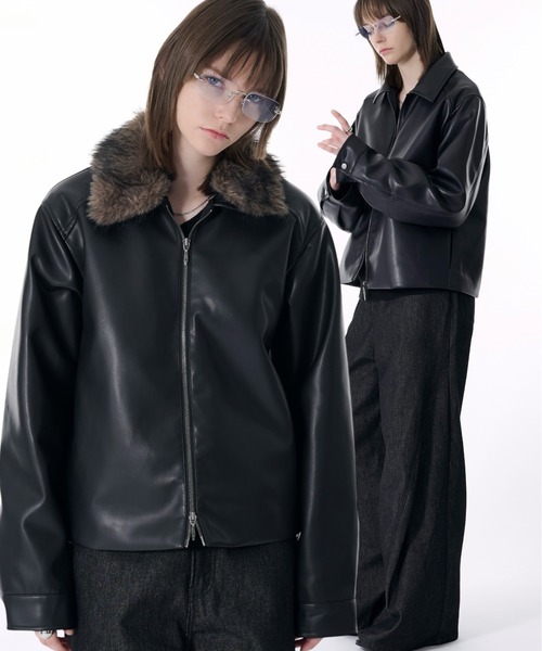 セール】2WAY DOUBLE ZIP FAKE LEATHER JACKET/2WAYダブルジップ合皮