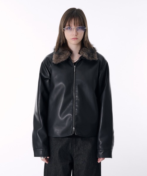 セール】2WAY DOUBLE ZIP FAKE LEATHER JACKET/2WAYダブルジップ合皮