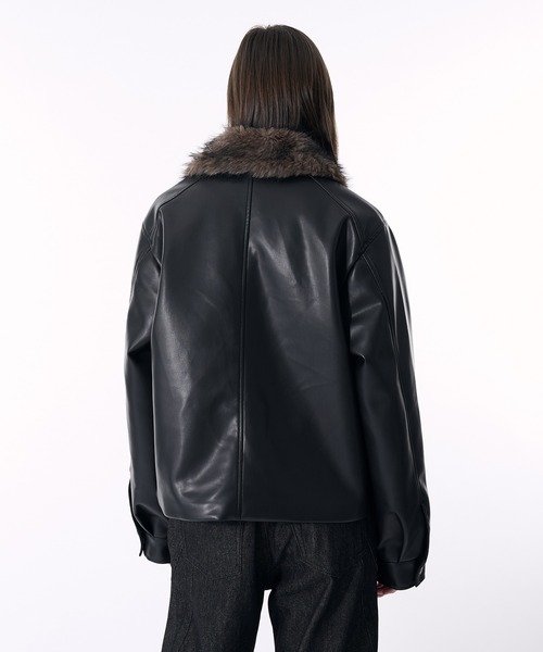 セール】2WAY DOUBLE ZIP FAKE LEATHER JACKET/2WAYダブルジップ合皮