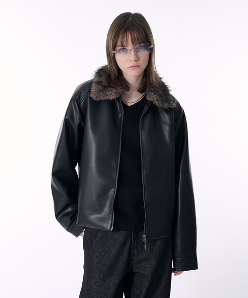 セール】2WAY DOUBLE ZIP FAKE LEATHER JACKET/2WAYダブルジップ合皮