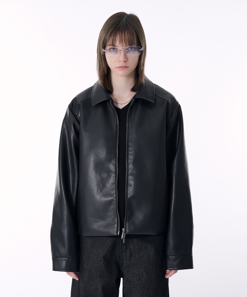 セール】2WAY DOUBLE ZIP FAKE LEATHER JACKET/2WAYダブルジップ合皮