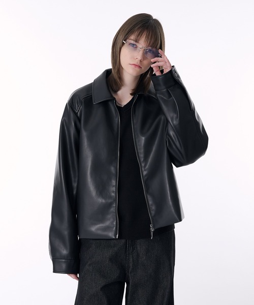 セール】2WAY DOUBLE ZIP FAKE LEATHER JACKET/2WAYダブルジップ合皮