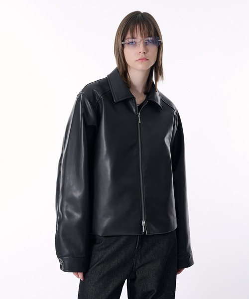 セール】2WAY DOUBLE ZIP FAKE LEATHER JACKET/2WAYダブルジップ合皮