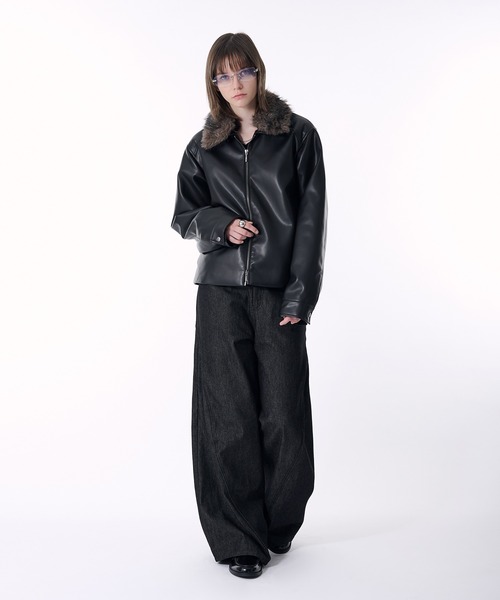 セール】2WAY DOUBLE ZIP FAKE LEATHER JACKET/2WAYダブルジップ合皮