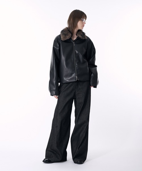 セール】2WAY DOUBLE ZIP FAKE LEATHER JACKET/2WAYダブルジップ合皮