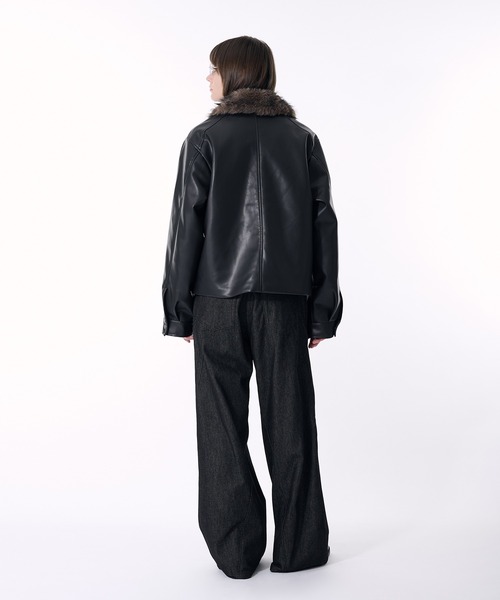セール】2WAY DOUBLE ZIP FAKE LEATHER JACKET/2WAYダブルジップ合皮