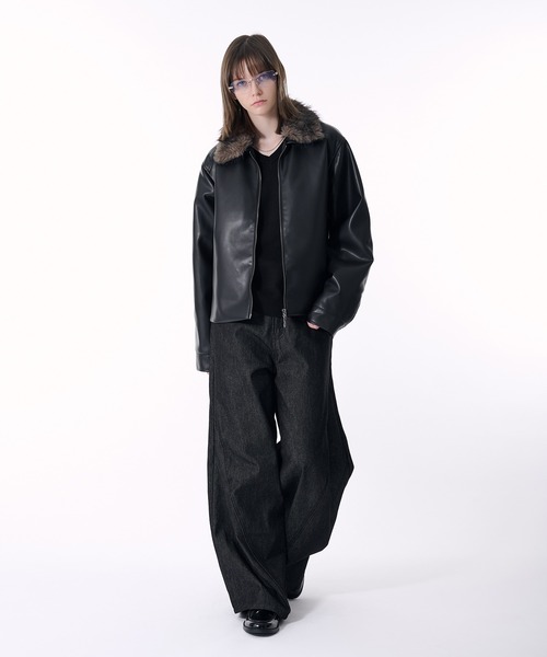 セール】2WAY DOUBLE ZIP FAKE LEATHER JACKET/2WAYダブルジップ合皮