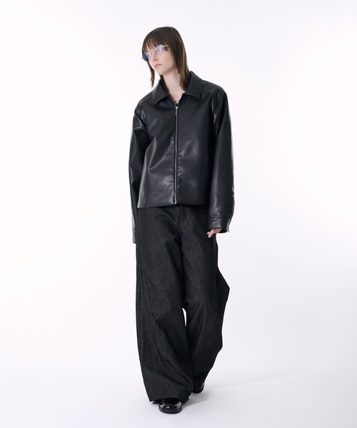セール】2WAY DOUBLE ZIP FAKE LEATHER JACKET/2WAYダブルジップ合皮