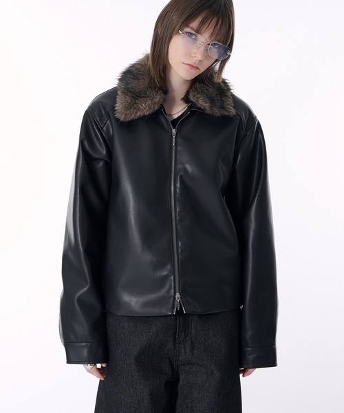 セール】2WAY DOUBLE ZIP FAKE LEATHER JACKET/2WAYダブルジップ合皮