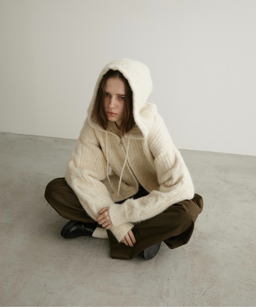 セール】ケーブル編みダブルジップニットパーカー（カーディガン