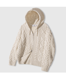 LEMAIN SECOND（リメインセカンド）の「2WAY_アランウォッシャブルオーバーサイズケーブルフードジップアップニット[アイボリー]（パーカー・メンズ）」