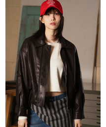 THE GREEN LAB（ザグリーンラボ）の「FAUX Leather Blouson Jacket [Brown]（ライダースジャケット）」