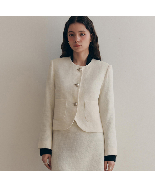 ホワイト ツィードテーラードジャケット クリーミーツイードジャケット / クリーム（テーラードジャケット