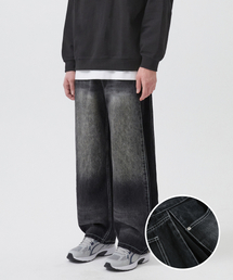 TRILLION（トリリオン）の「サイドタックスナップボタンワイドデニムパンツ（ブラック）（デニムパンツ）」