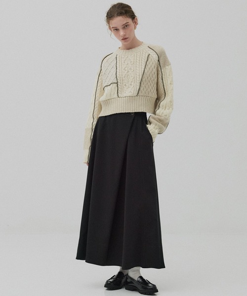 PUBLIC TOKYO（パブリックトウキョウ）の「ラップフレアスカート（スカート・レディース・ブラック/モカ・1/2）」の3枚目の写真