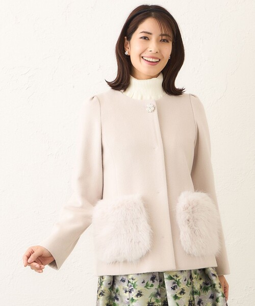 TO BE CHIC（トゥー ビー シック）の「ファーコンビ アンゴラウールコート（その他アウター・レディース・ピンク系その他2/ブラック・40/42）」の2枚目の写真